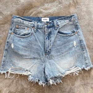 pistola Maeve Light Blue Distressed High-Rise Denim Shorts